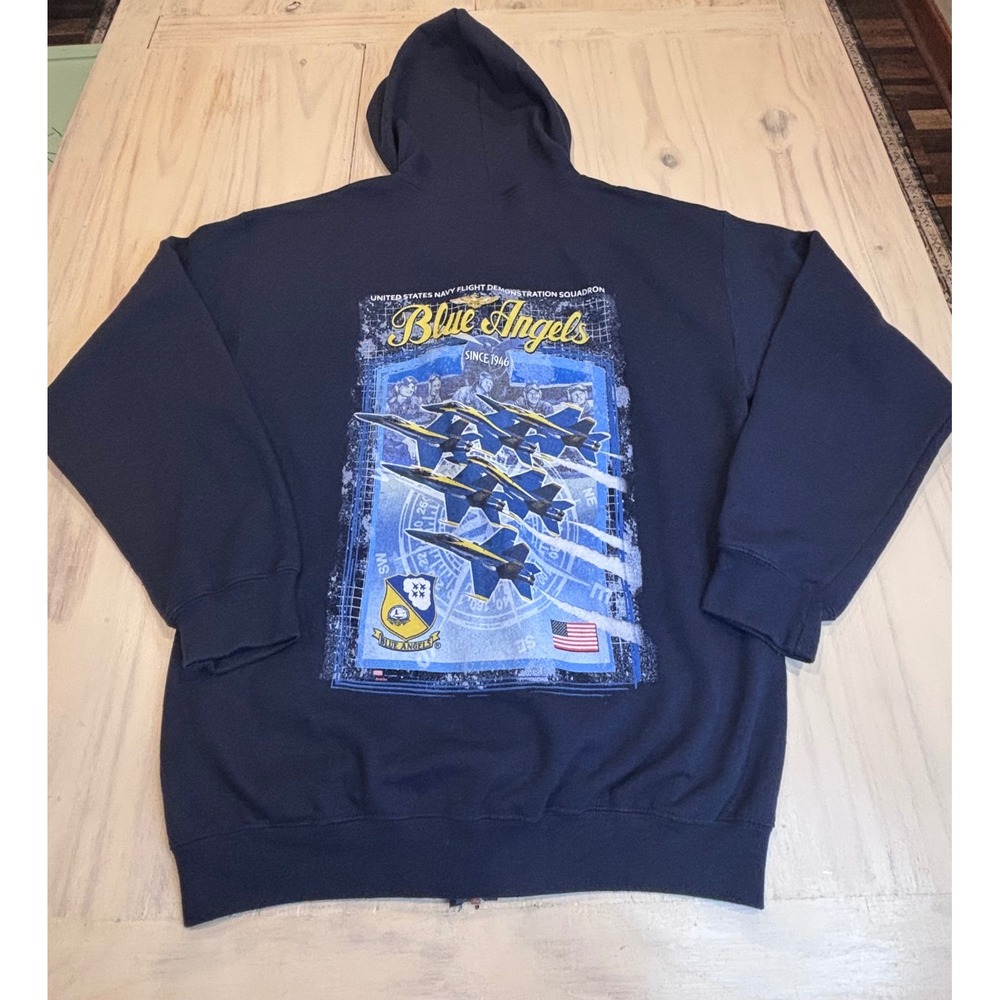 Gildan Heavy Blend Mens M Navy Blue US Navy Blue Angels Full Zip Hoodie Jacket